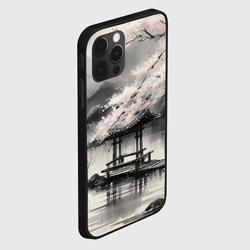 Чехол iPhone 12 Pro Max Пейзаж японское озеро / 3D-Черный – фото 2