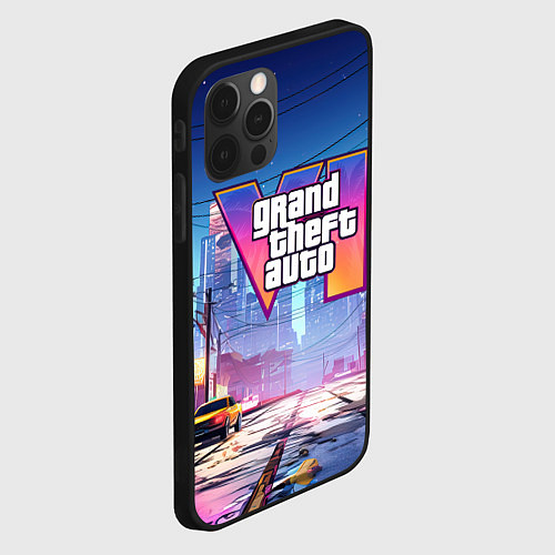 Чехол iPhone 12 Pro Max GTA 6 неоновый город / 3D-Черный – фото 2