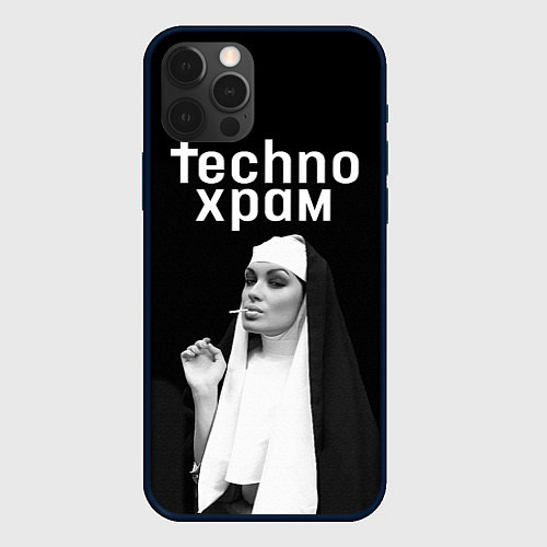 Чехол iPhone 12 Pro Max Techno храм монашка курит / 3D-Черный – фото 1