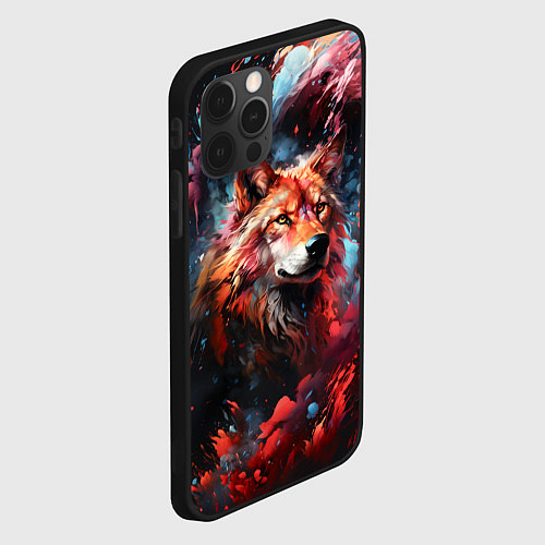 Чехол iPhone 12 Pro Max Красный волк в брызгах краски / 3D-Черный – фото 2