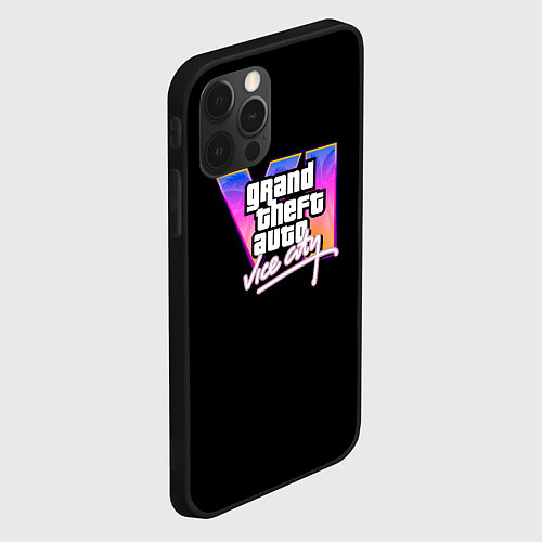 Чехол iPhone 12 Pro Max Gta 6 vice city logo / 3D-Черный – фото 2