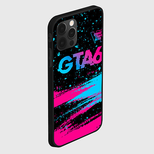 Чехол iPhone 12 Pro Max GTA6 - neon gradient посередине / 3D-Черный – фото 2