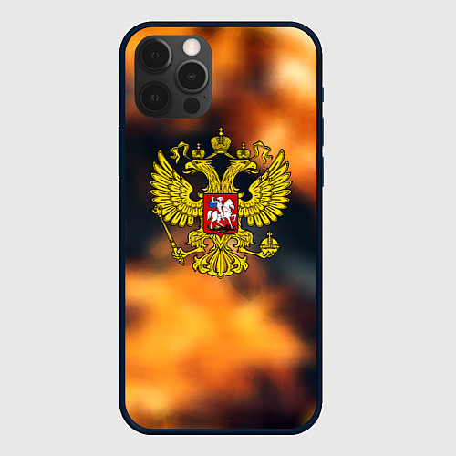 Чехол iPhone 12 Pro Max Герб РФ градиент огня / 3D-Черный – фото 1