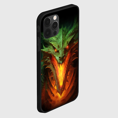 Чехол iPhone 12 Pro Max Зеленый огнедышащий дракон / 3D-Черный – фото 2
