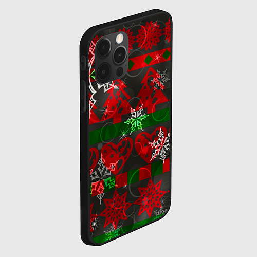 Чехол iPhone 12 Pro Max Рождественские узоры ёлки и снежинки / 3D-Черный – фото 2