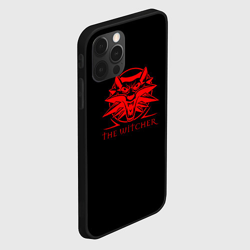 Чехол iPhone 12 Pro Max Ведьмак красное лого / 3D-Черный – фото 2