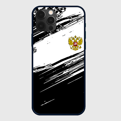Чехол iPhone 12 Pro Max Герб РФ спортивные краски / 3D-Черный – фото 1