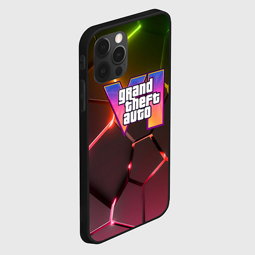 Чехол iPhone 12 Pro Max GTA 6 лого на фоне разлома радужных плит / 3D-Черный – фото 2