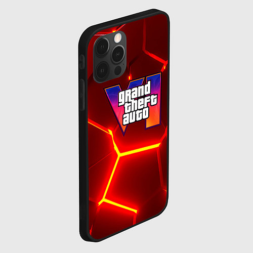 Чехол iPhone 12 Pro Max GTA 6 лого на фоне разлома красных плит / 3D-Черный – фото 2