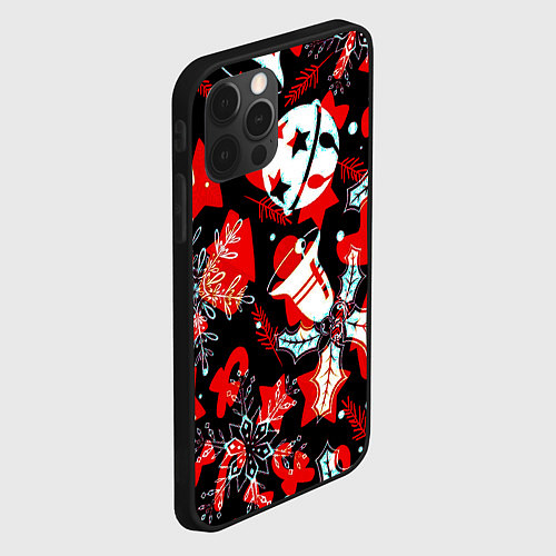 Чехол iPhone 12 Pro Max Рождественские паттерны орнамент / 3D-Черный – фото 2