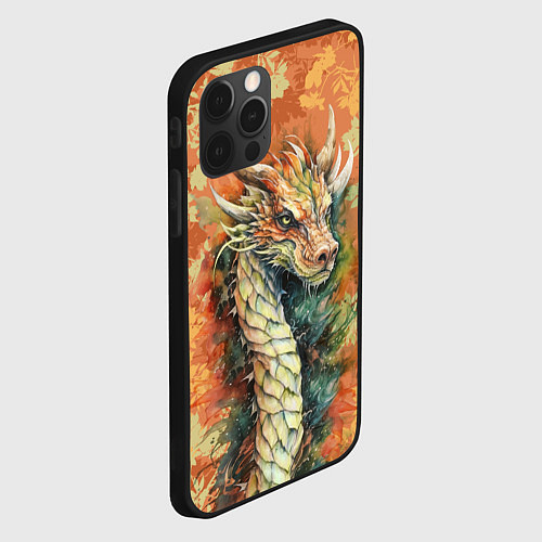Чехол iPhone 12 Pro Max Зеленый древесный дракон с листьями / 3D-Черный – фото 2