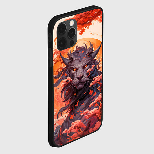 Чехол iPhone 12 Pro Max Тигровый дракон сакура / 3D-Черный – фото 2