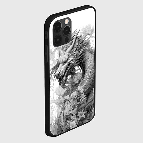 Чехол iPhone 12 Pro Max Дракон поднимается из зарослей цветов / 3D-Черный – фото 2