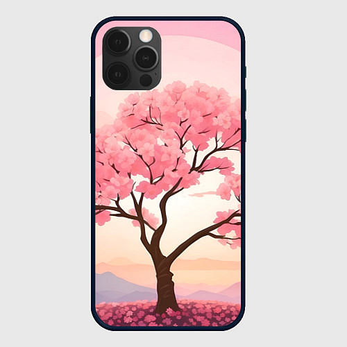 Чехол iPhone 12 Pro Max Вишневое дерево в полном цвету / 3D-Черный – фото 1
