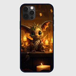 Чехол для iPhone 12 Pro Max Новогодний дракон в желтом освещении, цвет: 3D-черный