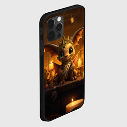 Чехол для iPhone 12 Pro Max Новогодний дракон в желтом освещении, цвет: 3D-черный — фото 2