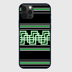 Чехол для iPhone 12 Pro Max Греческие линии белы и зелёные, цвет: 3D-черный