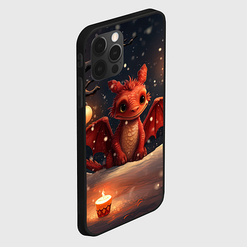 Чехол iPhone 12 Pro Max Дракоша в лесу с фонариками / 3D-Черный – фото 2