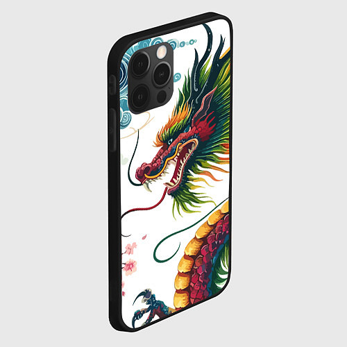 Чехол iPhone 12 Pro Max Japanese dragon - engraving art / 3D-Черный – фото 2