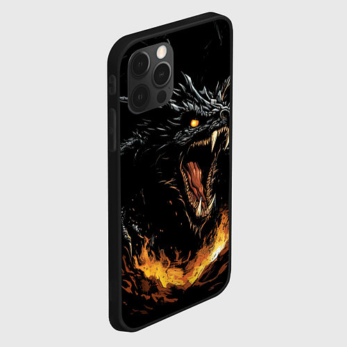 Чехол iPhone 12 Pro Max Черный дракон в огне / 3D-Черный – фото 2