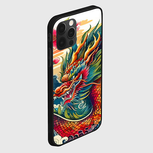 Чехол iPhone 12 Pro Max Гравюра японского дракона / 3D-Черный – фото 2