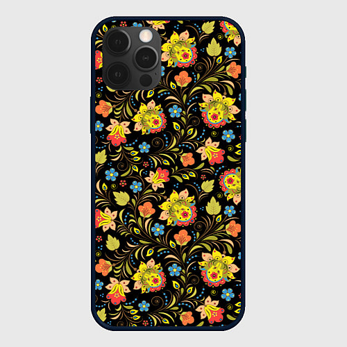 Чехол iPhone 12 Pro Max Хохломская роспись разноцветные цветы / 3D-Черный – фото 1