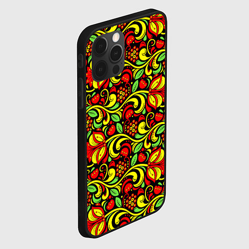 Чехол iPhone 12 Pro Max Хохломская роспись красные цветы и ягоды / 3D-Черный – фото 2