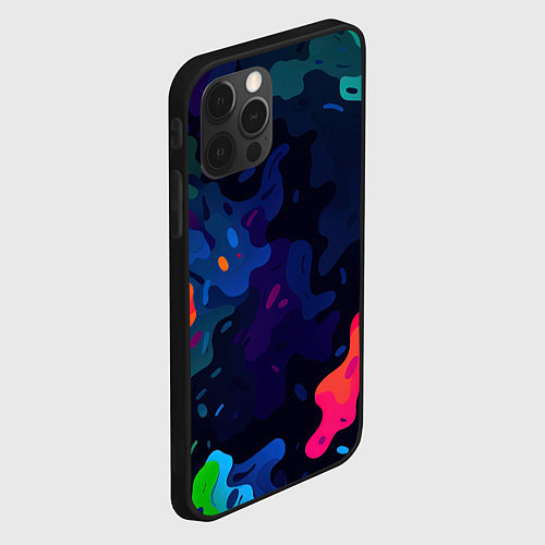 Чехол iPhone 12 Pro Max Яркие кислотная разноцветные пятна в виде камуфляж / 3D-Черный – фото 2