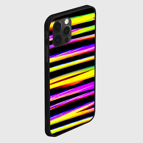 Чехол iPhone 12 Pro Max Цветные неоновые полосы / 3D-Черный – фото 2
