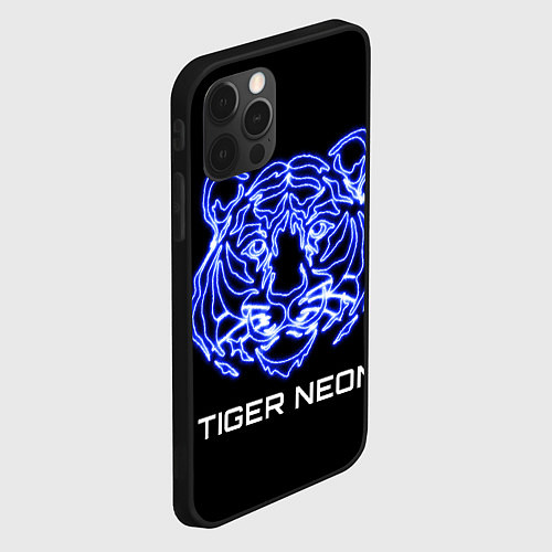 Чехол iPhone 12 Pro Max Tiger neon art / 3D-Черный – фото 2