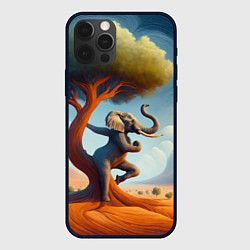 Чехол для iPhone 12 Pro Max Слон занимается йогой возле дерева, цвет: 3D-черный