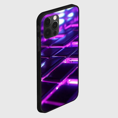 Чехол iPhone 12 Pro Max Фиолетовая неоновая плитка / 3D-Черный – фото 2