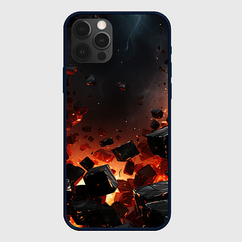 Чехол iPhone 12 Pro Max Взрыв плит и огонь / 3D-Черный – фото 1