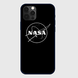 Чехол для iPhone 12 Pro Max NASA белое лого, цвет: 3D-черный