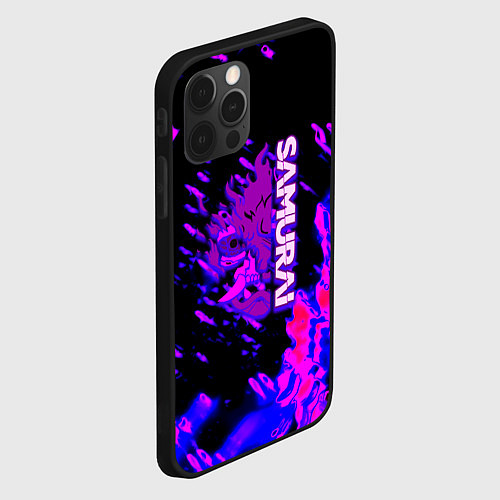 Чехол iPhone 12 Pro Max Cyberpunk 2077 неоновые краски самурай / 3D-Черный – фото 2