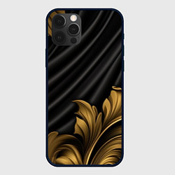 Чехол для iPhone 12 Pro Max Лепнина золотые узоры на черной ткани, цвет: 3D-черный