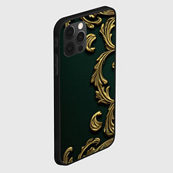 Чехол для iPhone 12 Pro Max Лепнина золотые узоры на зеленой ткани, цвет: 3D-черный — фото 2