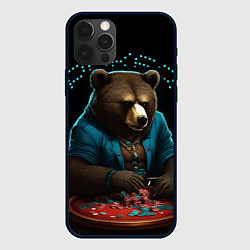 Чехол для iPhone 12 Pro Max Медведь играет в покер, цвет: 3D-черный