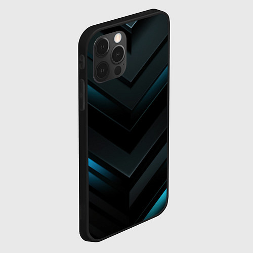 Чехол iPhone 12 Pro Max Синее неоновое свечение геометрическая темная абст / 3D-Черный – фото 2