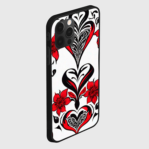 Чехол iPhone 12 Pro Max Красный узор сердце / 3D-Черный – фото 2