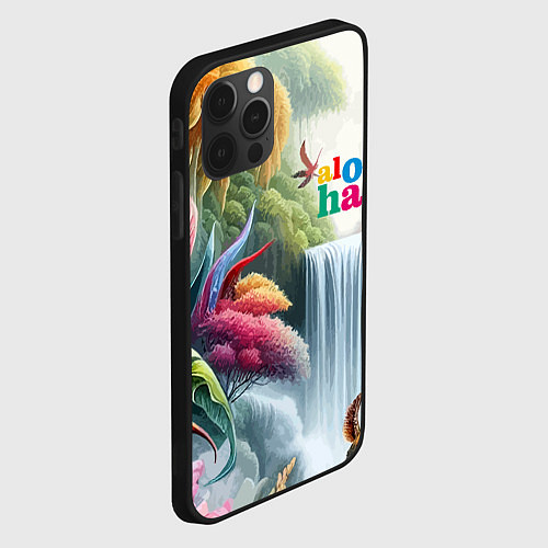 Чехол iPhone 12 Pro Max Водопад в тропическом лесу - алоха / 3D-Черный – фото 2