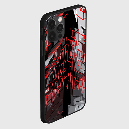 Чехол iPhone 12 Pro Max Металл и красные линии / 3D-Черный – фото 2