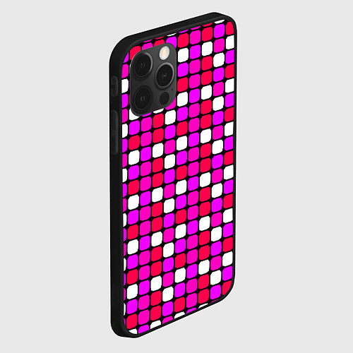 Чехол iPhone 12 Pro Max Розовые и белые квадраты / 3D-Черный – фото 2