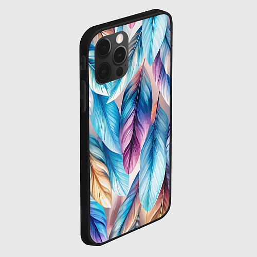 Чехол iPhone 12 Pro Max Акварельные перья птиц / 3D-Черный – фото 2