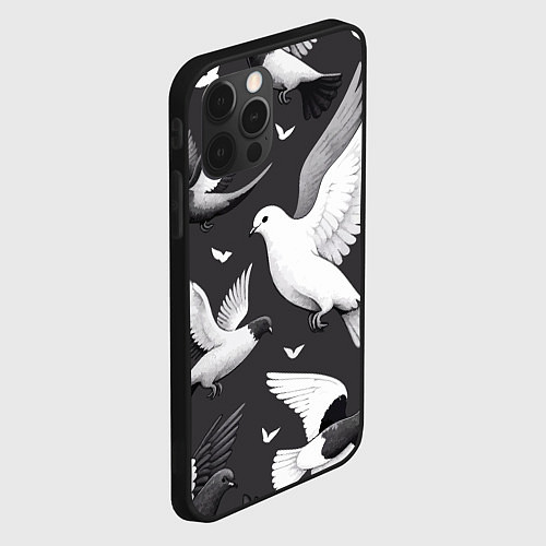 Чехол iPhone 12 Pro Max Белые сизые голуби летящие в небе / 3D-Черный – фото 2