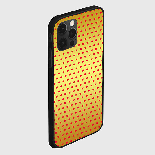Чехол iPhone 12 Pro Max Красные сердечки на золотом фоне / 3D-Черный – фото 2