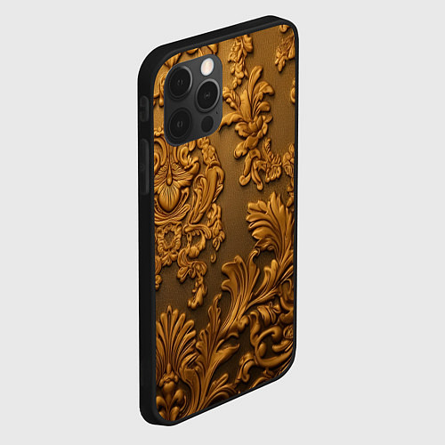 Чехол iPhone 12 Pro Max Темная лепнина золото / 3D-Черный – фото 2