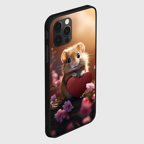 Чехол iPhone 12 Pro Max Милый маленький хомячок с сердечком / 3D-Черный – фото 2