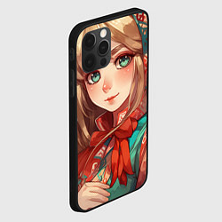 Чехол для iPhone 12 Pro Max Русская девушка в аниме стиле в платке и с плюшево, цвет: 3D-черный — фото 2
