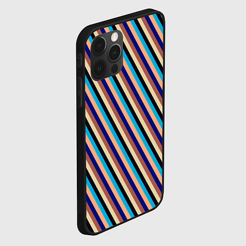 Чехол iPhone 12 Pro Max Сине-коричневый полосатый / 3D-Черный – фото 2